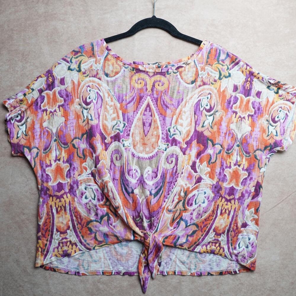 Chico’s Tie Front Paisley Top Size 2 L Boho Y2K